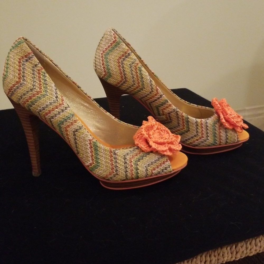 Multicolor peep toe high heel shoes size 38
